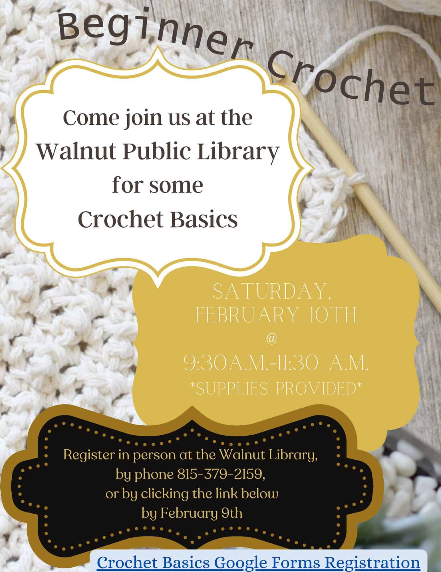 Crochet Basics - Walnut, Illinois Public Library